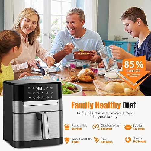 Miniatura 2 de Jacgood Freidora de aire de 6 cuartos de galón, cocina saludable, horno tostador eléctrico de 1500 W, acero inoxidable antiadherente, freidora de