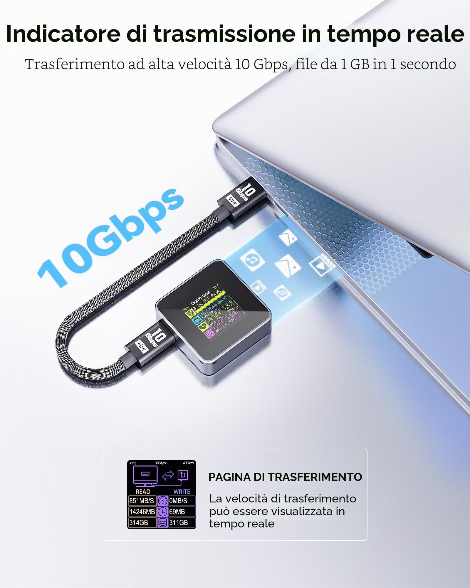 DOCKCASE Smart Pocket SSD Case - 3S Power Loss Protection, NVMe M.2 Alloggiamento in tempo reale SD, USB 3.2 Gen 2 10Gbps, supporta SSD NVMe/PCIe 2230 M.2 fino a 2TB