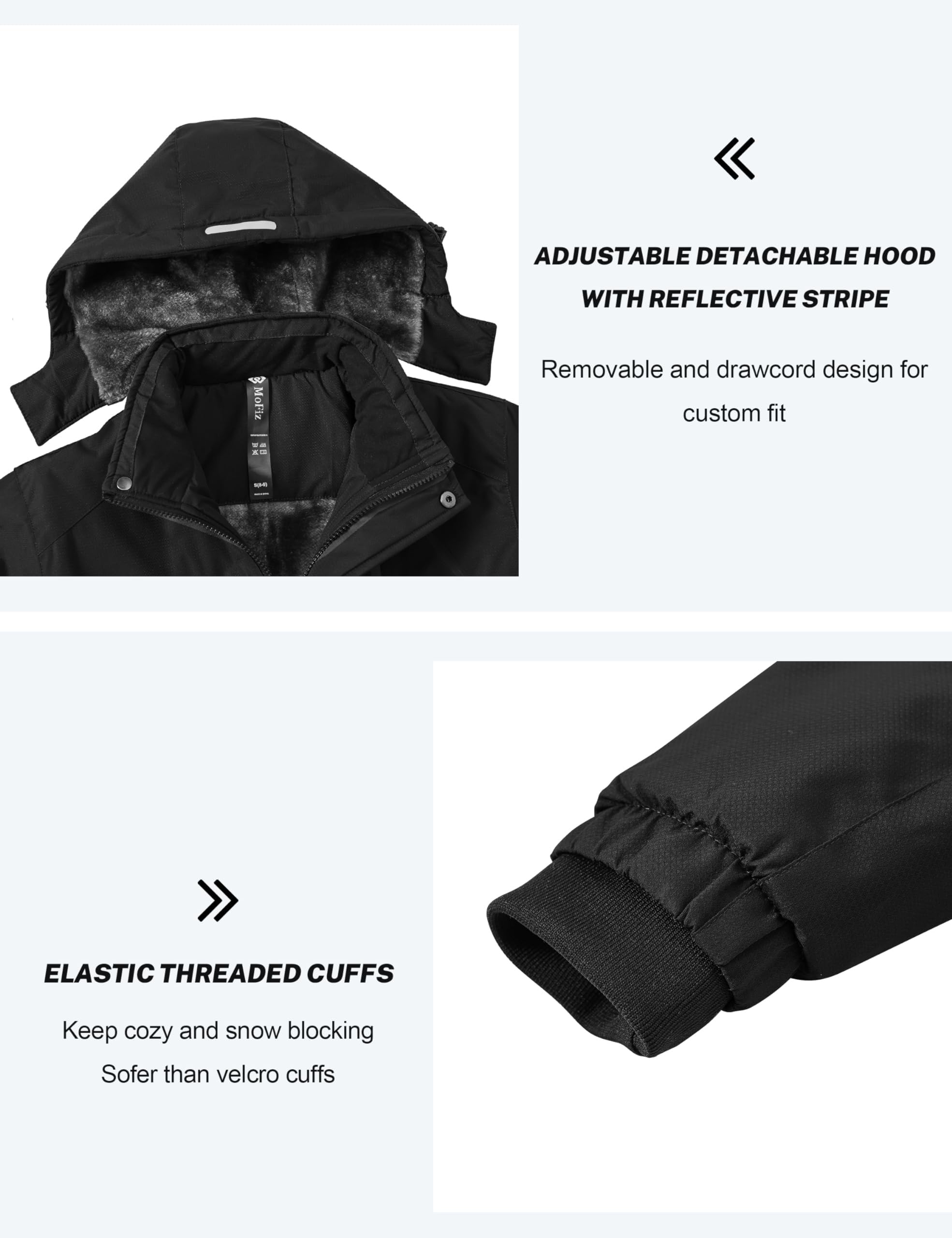 MoFiz Chaquetas de Esquí para Niño Invierno Impermeable Antiviento Capucha Desmontable 6-16 Años