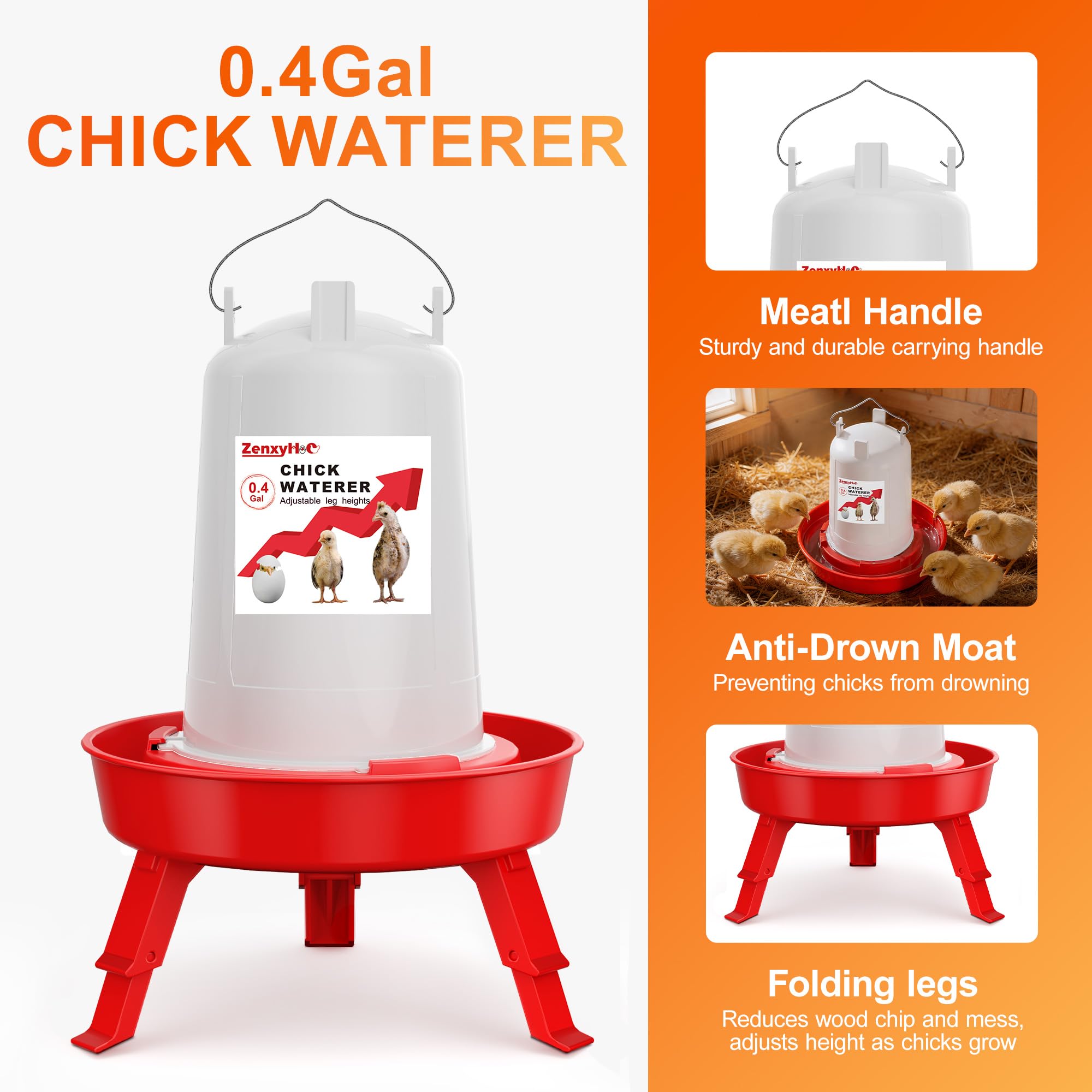 ZenxyHoC Kit mangiatoia per pulcini e abbeveratoio per pulcini da 3 kg e abbeveratoio per pulcini con 3 gambe regolabili in altezza