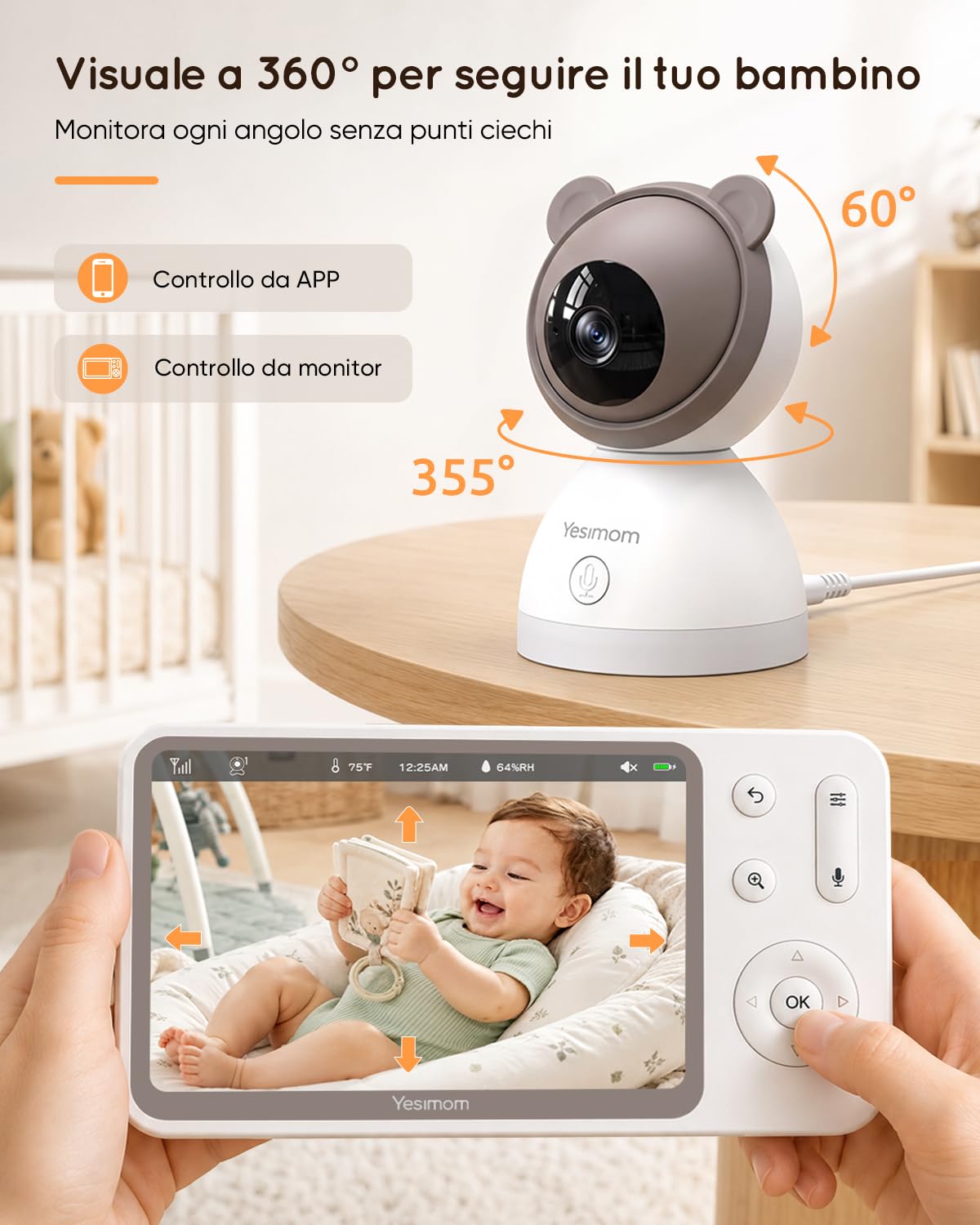 YESIMOM 2K Baby Monitor WiFi con Schermo 5″ e App — immagine 9 di 16