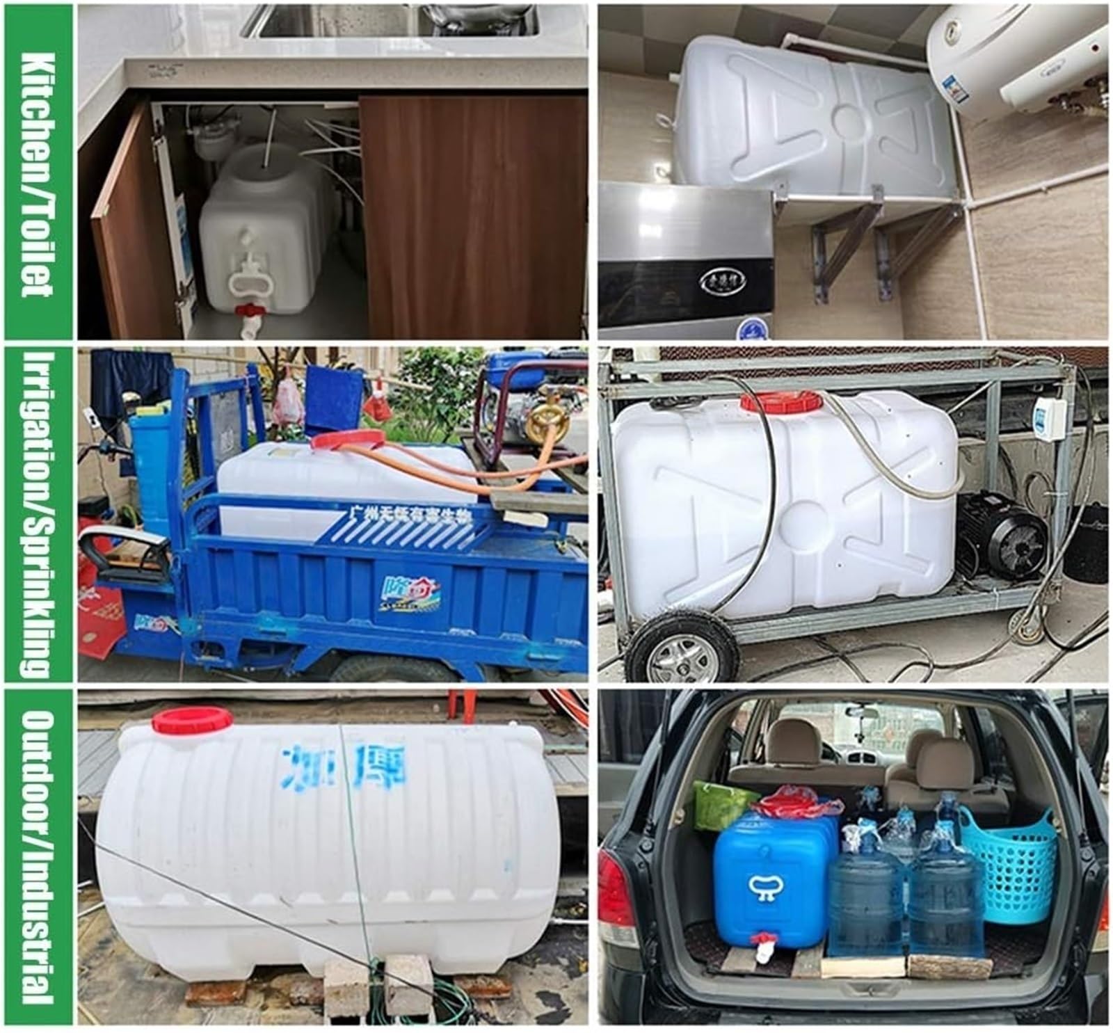 Weißer Horizontaler Haushalts-Kunststofftank, 50L/80L/110L/160L/200L/310L/420L Kunststoffeimer for Camping-Wasserbehälter, Mit Deckel Und Ventilen