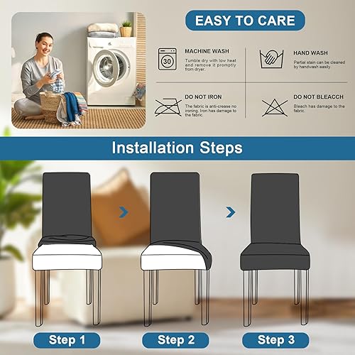 Miniatura 6 de Juego de 6 fundas para silla, fundas elásticas para sillas de comedor, extraíbles y lavables, para sillas de comedor, hotel, ceremonia, color gris