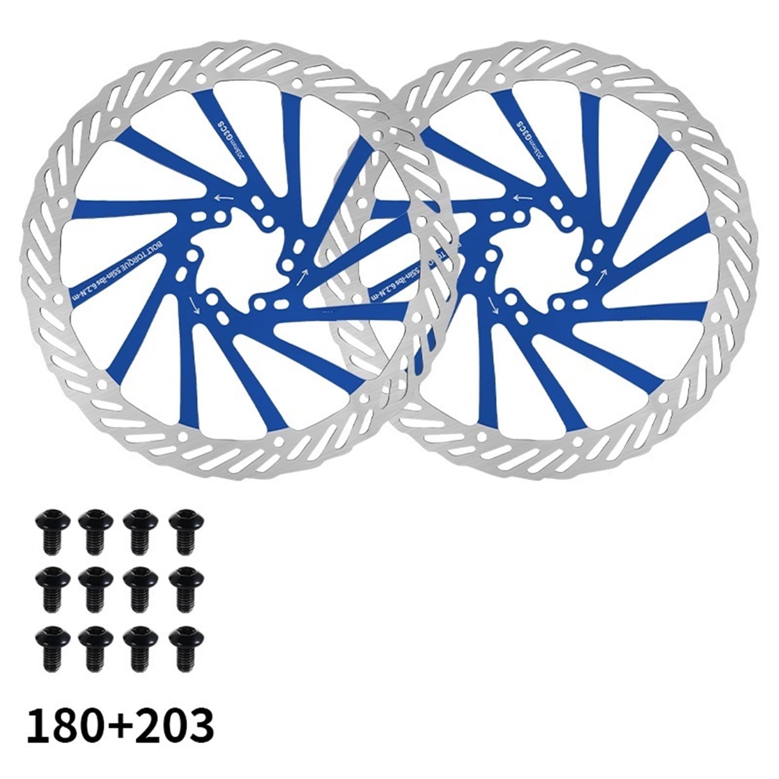 Disco freno 2 discos de freno para bicicleta de carretera, resistentes, de 160 mm, 180 mm y 203 mm, G3, de 6 pernos, compatibles con Shimano.(BLUE-180-203MM)