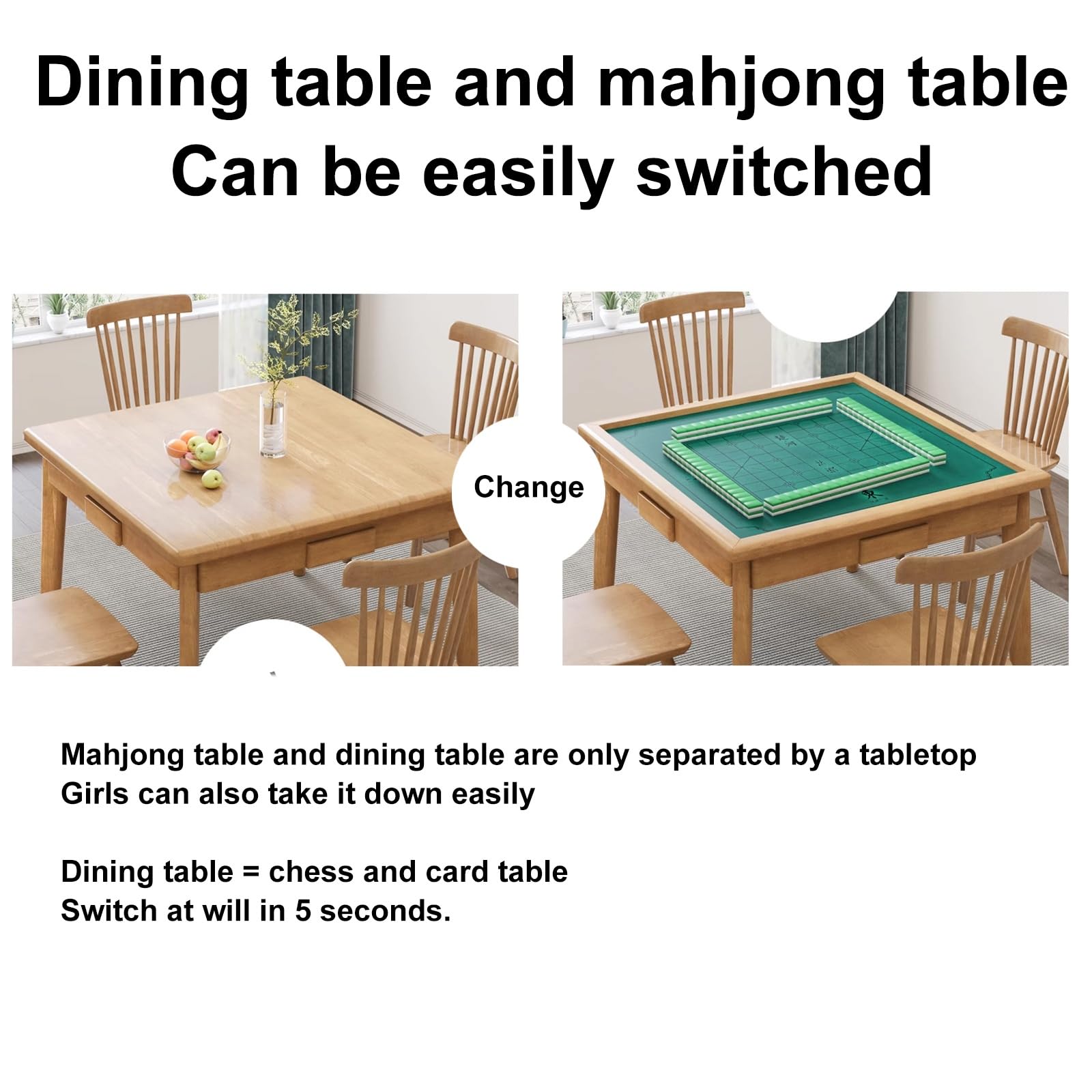 Mahjong Tavolo da gioco in legno con cassetti per Domino, Poker e puzzle multifunzione, 87 cm