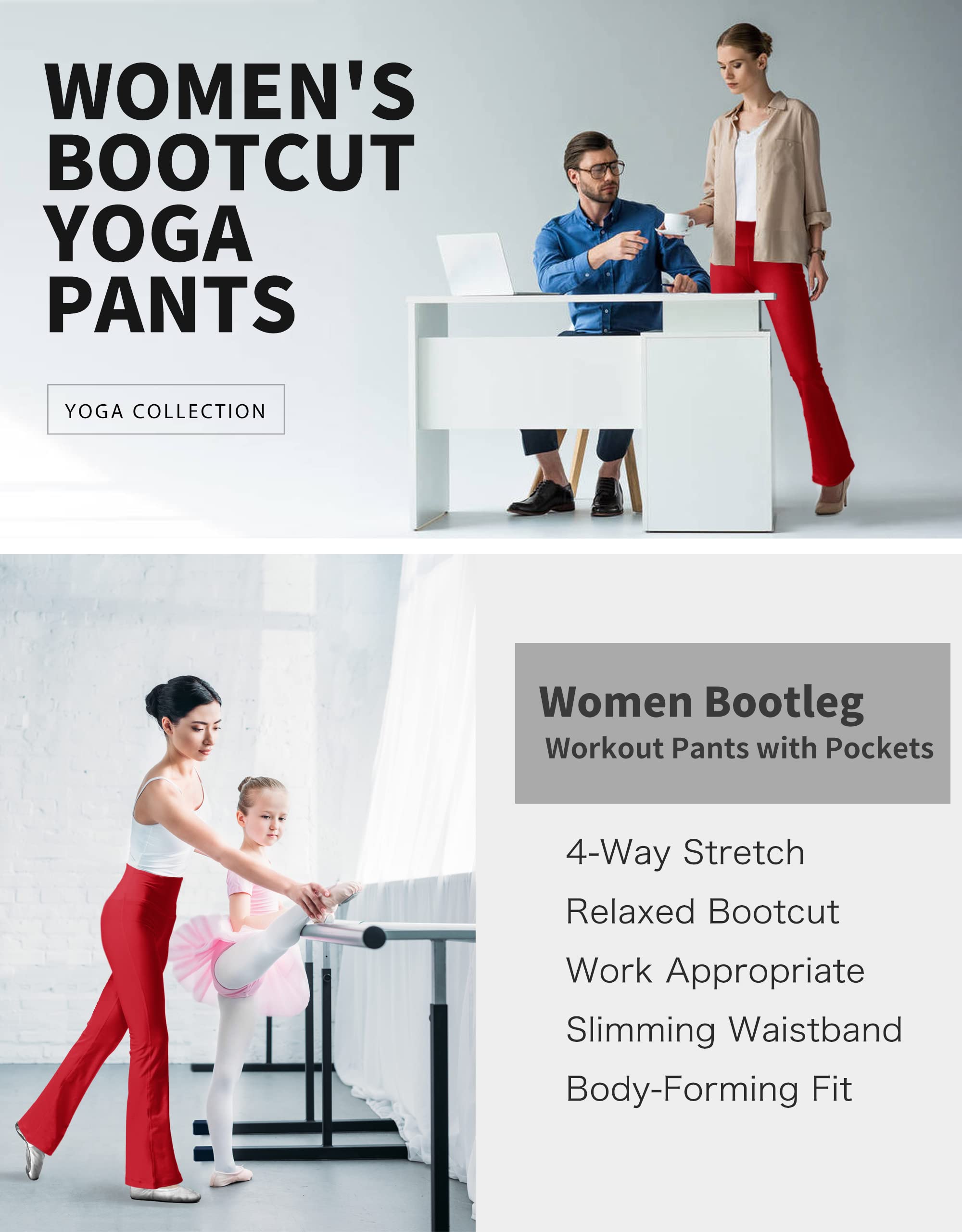 LaiEr Pantaloni da Yoga per Le Donne Controllo della Pancia Allenamento Bootleg Pantaloni a Vita Alta Pantaloni Elasticizzati a 4 Vie con Tasche Interne