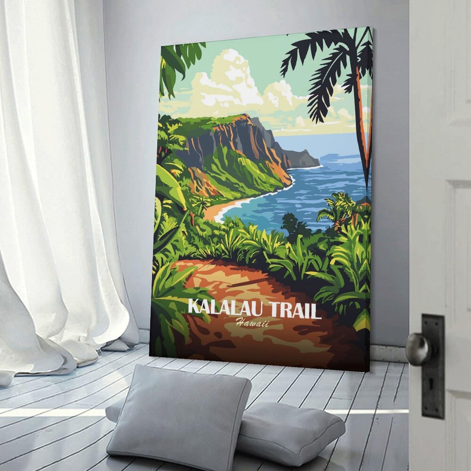 Junmoney Kalalau Trail, Hawaii Travel Wall Art Print, 20x30inch(50x75cm), for Living Room, Bedroom, Office Or Hallway, Canvas Wall Art That Fits Changing Layouts