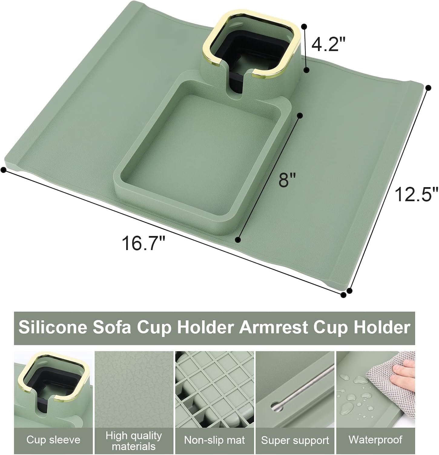 EKYLIP Couch Arm Table Tray with Phone & Tablet Holder Premium Clip-On Sofa Arm Tray for Snacks, Drinks, Remotes, and More Perfect Sofa Side Table for Living Room Comfort (Pistachio) 3