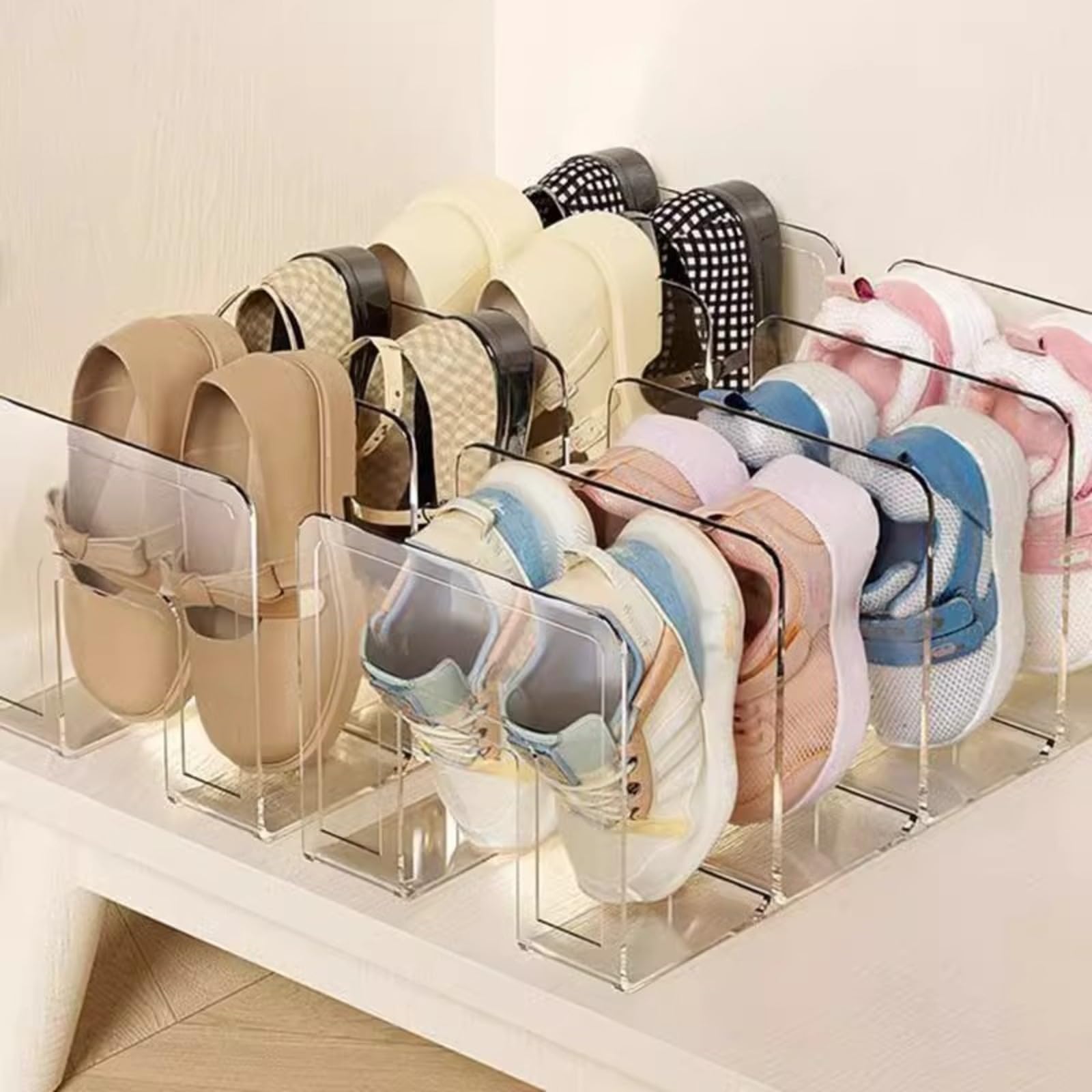 Generico Scarpiera Bambini,Porta Scarpe da Armadio,Organizer Scarpe Salvaspazio,Scarpiera in Acrilico Trasparente per Bambini,Porta Borse da Armadio,Divisori Libri per Libreria per Guardaroba（1 PCS）