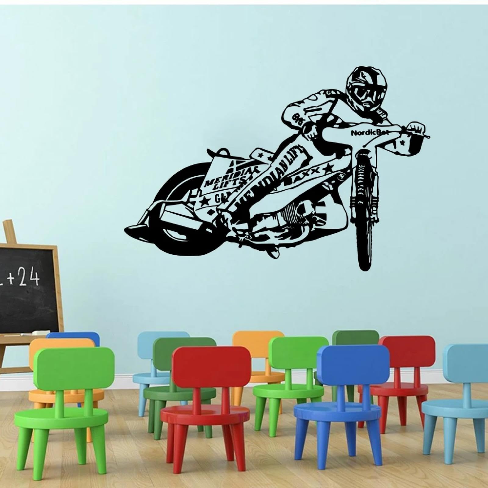 YOUOUSI Cool and Stylish Motorcycle Racing Rider wall Decals for Children's Rooms and Boys' playrooms. Vinyl wall Art Decals