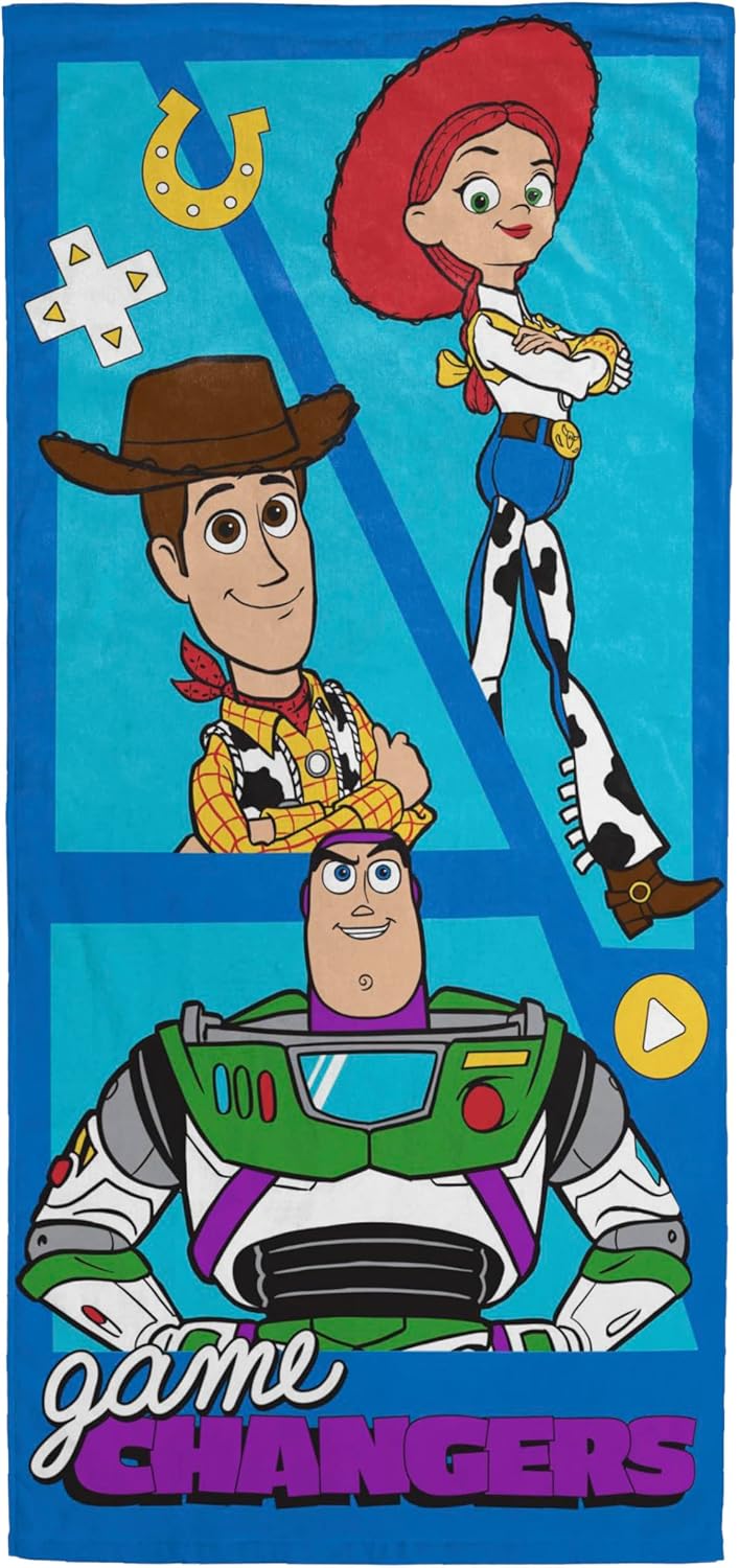 Jay Franco Kids Beach Towel - 100% Cotton Super Soft Absorbent Bath Towel, 28" x 58" Inch Lightweight for Travel, Official Licensed Product, Blue - Toy Story