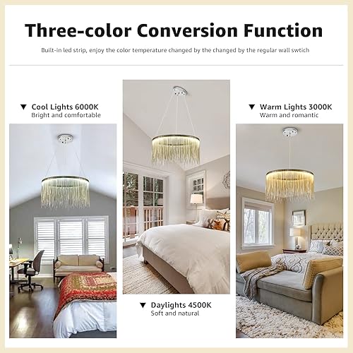 Miniatura 3 de Moooni Candelabro lineal redondo de aluminio moderno para comedor, lámpara lineal de aluminio con borla colgante de lámpara de techo para