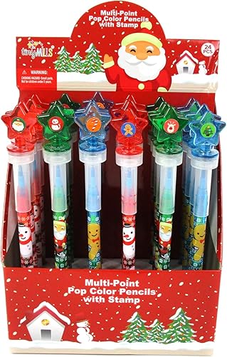TINYMILLS 24 unidades de crayones apilables 2 en 1 para Navidad con sellador extra, recuerdos de fiesta para niños, rellenos de bolsas de golosinas,
