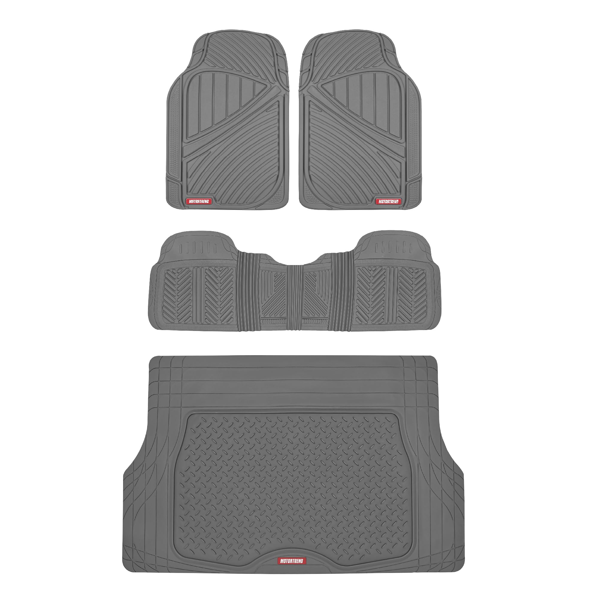 FlexTough Performance All Weather Rubber Car Floor Mats with Cargo Liner – Full Set Front & Rear Odorless Floor Mats for Cars Truck SUV, BPA-Free Automotive Floor Mats (Gray)