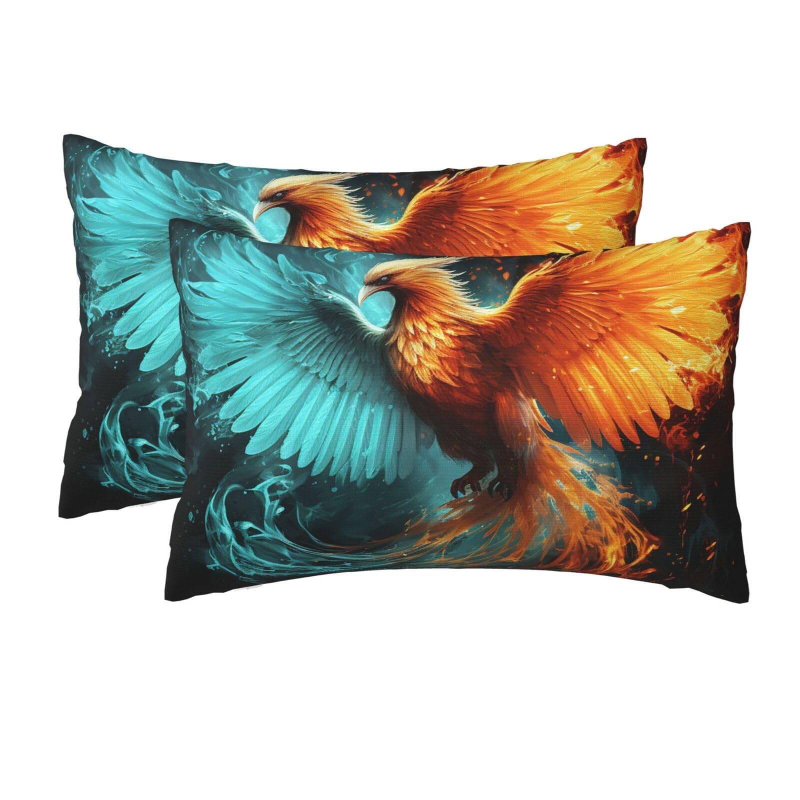 2 Pack Queen Size Pillow Cases for Hair and Skin Soft Breathable Pillow Case Covers with Hidden Zipper Fire and Water Phoenix Pillowcase 20x30 Inches Pillow Cover for Sleeping Gift