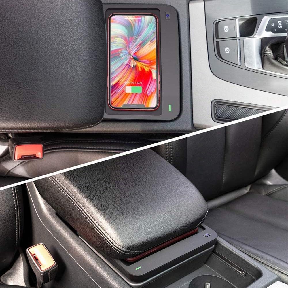 Cargador Inalámbrico Coche para Audi Q5 SQ5 2020 2019 2018 Consola Central Accesorios Panel, 10W Qi Carga Rápida 3 Bobinas Auto Teléfono Cargador para iPhone 11/XS/XR/X/8, Samsung S10/S9/S8