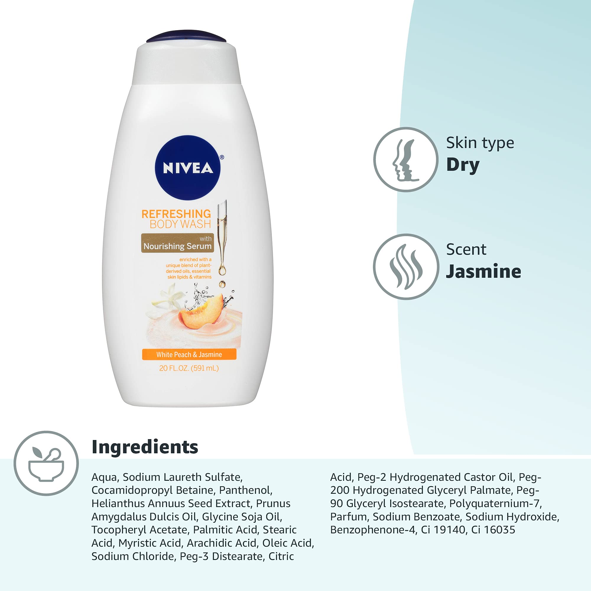 NIVEA Refreshing White Peach and Body Wash with Nourishing Serum Bottle