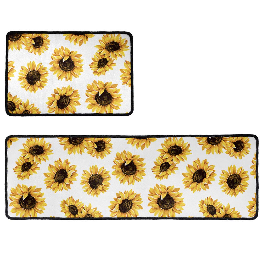 HUGS IDEA Lot de 2 paillasson de bienvenue pour intérieur et extérieur Blanc tournesol