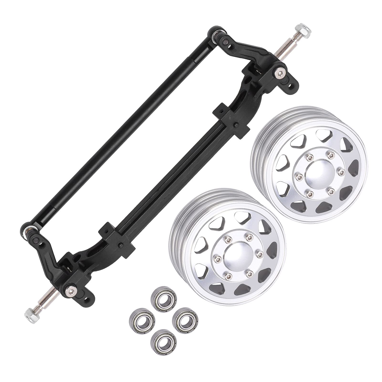 Kit de eje de dirección delantero para coche RC, buje de rueda delantera de aleación de aluminio de alto rendimiento y juego de cojinetes con barra de dirección para modelo de
