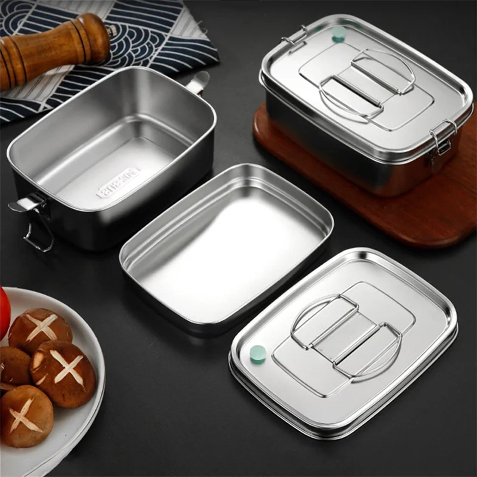 Fiambrera de acero inoxidable con tapa, gran capacidad, doble capa, antifugas, for almacenar alimentos, vajilla cocina Meal Prep Containers(Double Layer 1.5L)
