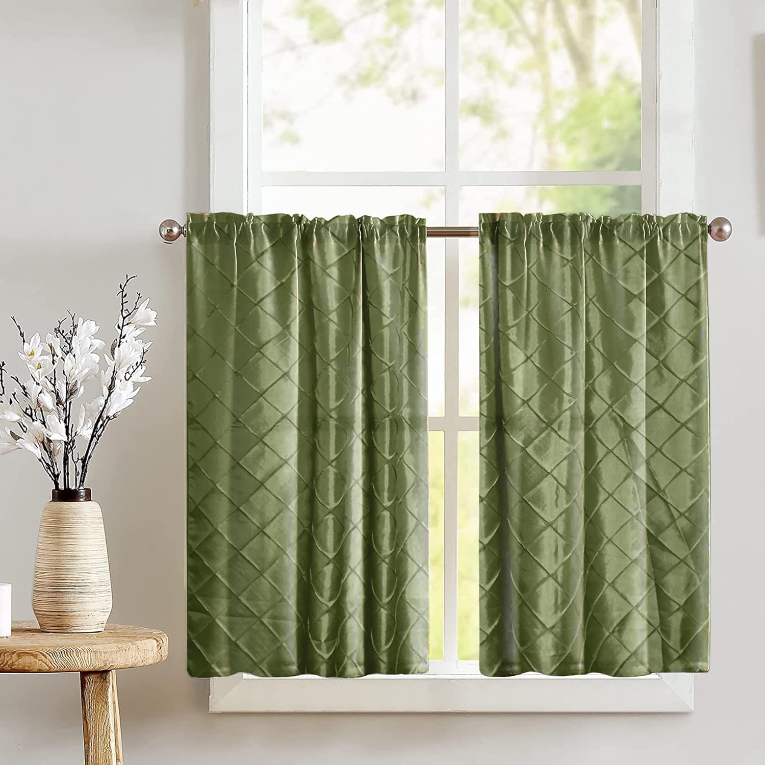 Zen Creative Designs Pintuck Taffeta Tier Window Valance 2 Piece Set Home Décor Bedroom Nursery Kitchen Window (Gold)