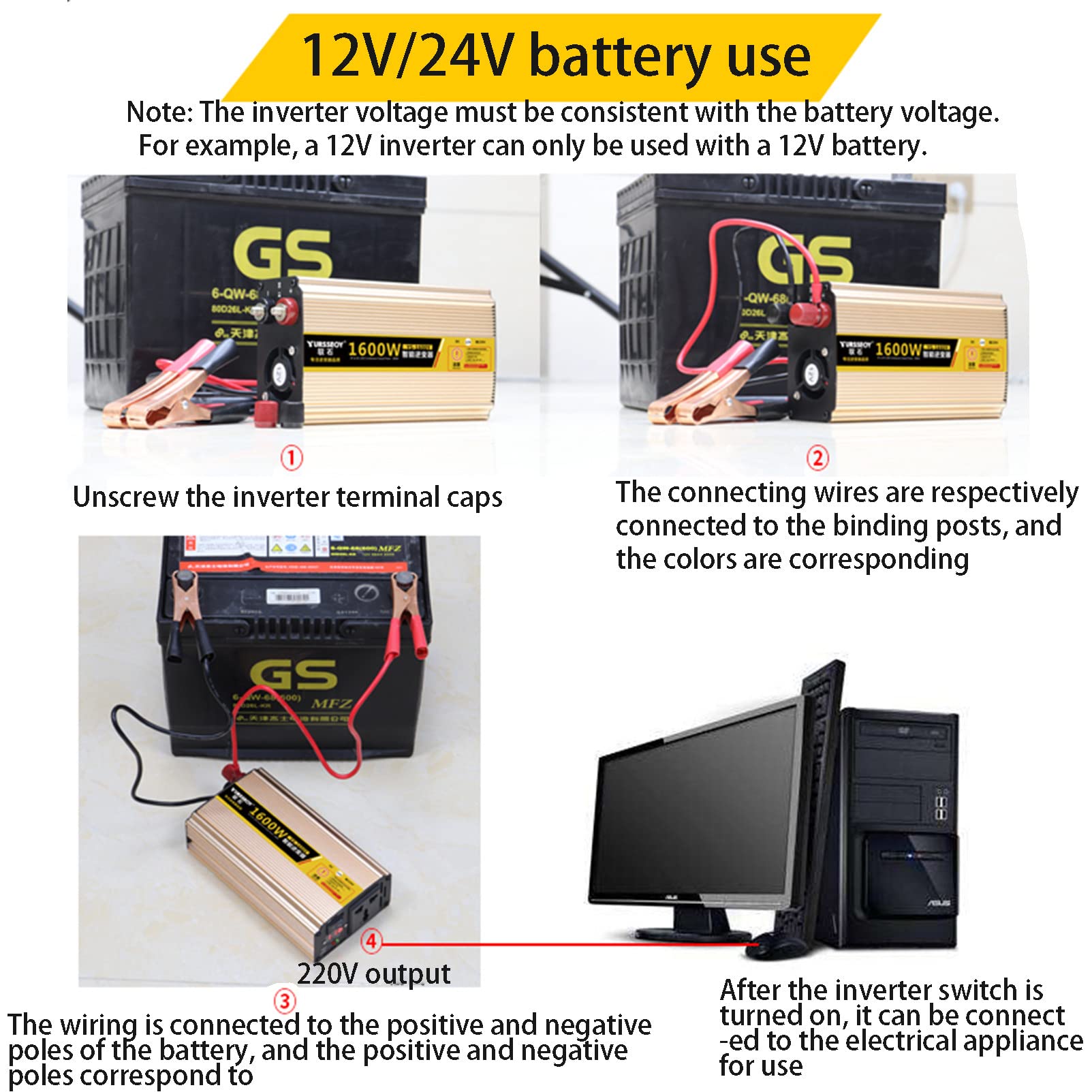 Inversor 12V 24V 48V 60V 220V 8000w Conversor Energia 12V 220V, DC AC Power Inverter para Acampar, Coche,24V