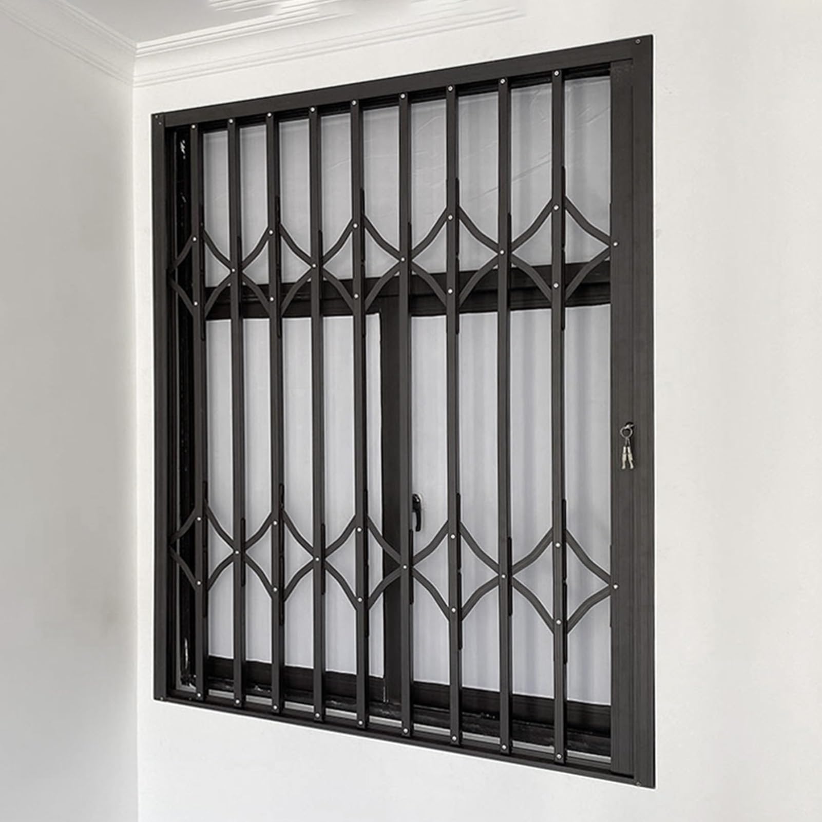 Rejas para Ventanas Exteriores Rejilla de Seguridad Metálica Plegable para Ventanas, Barras de Seguridad para Ventanas Correderas con Cerradura y Llave, Barandilla Antirrobo para Ventanas Interiores,
