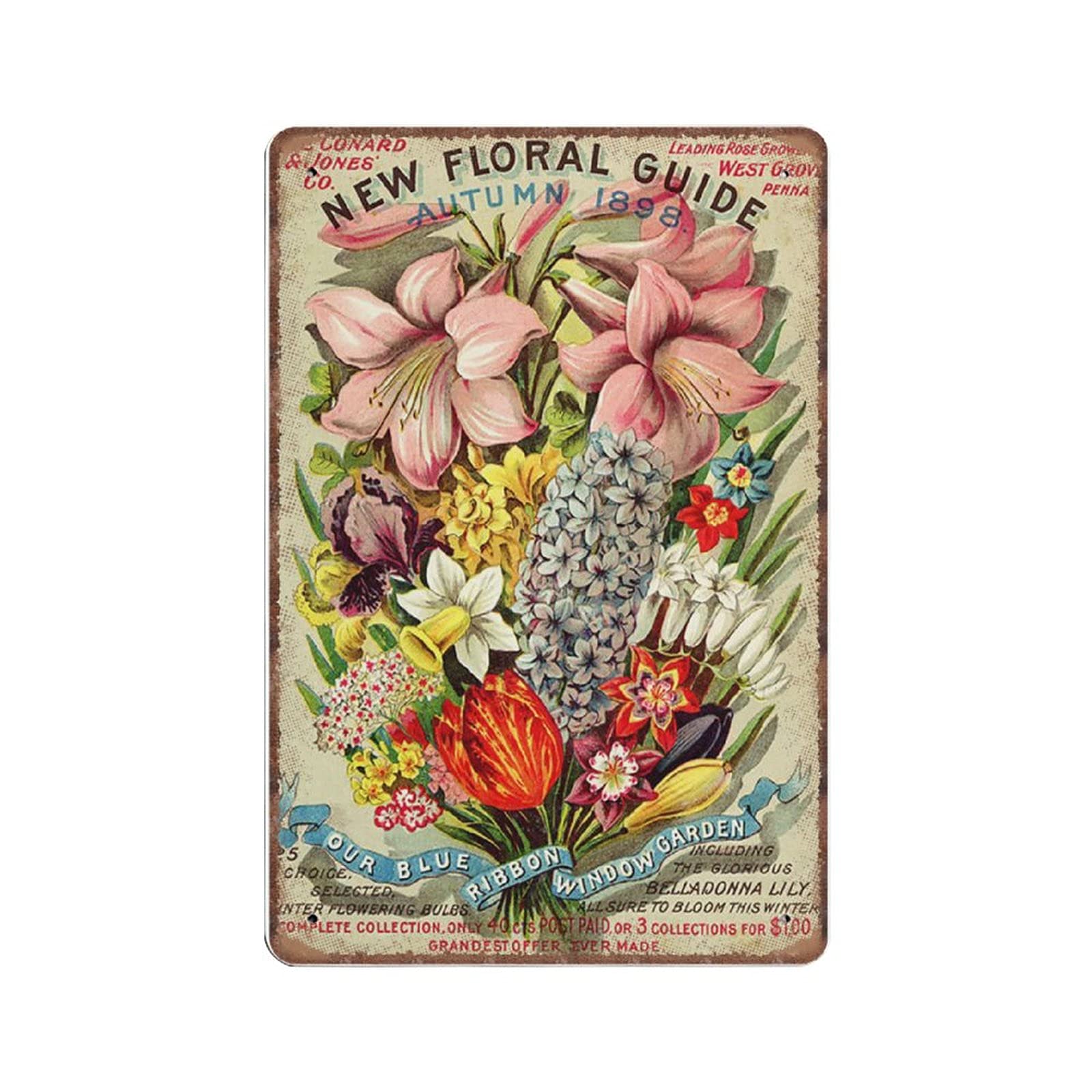 Dreacoss Material_tin 12 Vintage Flowers Tin Signs Bouquet Floral Nature Plants Kitchen Garden Victorian Funny Metal Sign Plaqu Poster Wall Art Pub Bar Bathroom Home Décor, 20 X 30 Cm(8X12inch)