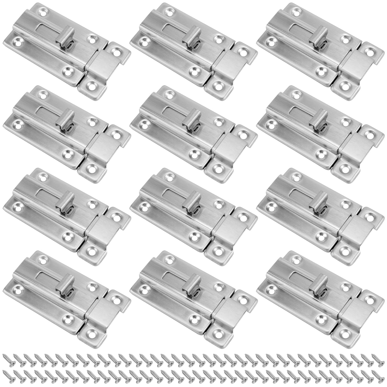 Verrou coulissant KEILEOHO en acier inoxydable 7,6 cm avec vis pour porte de maison, lot de 12