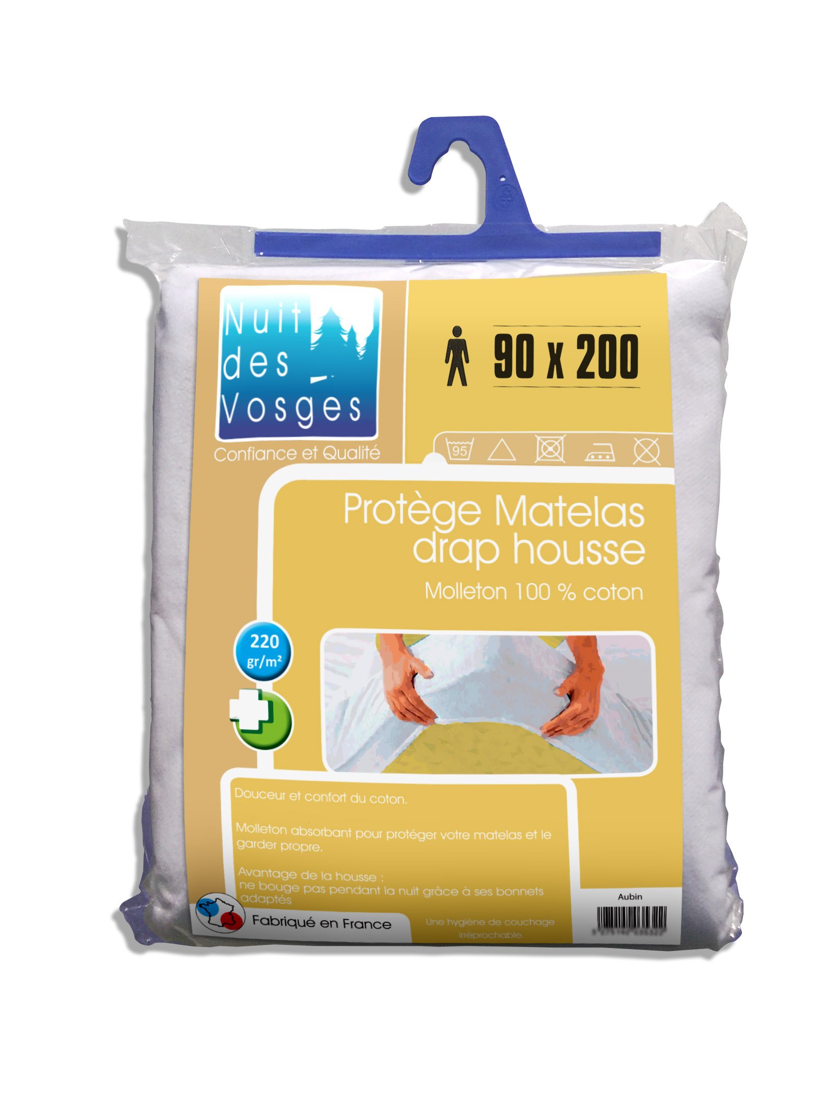 Molleton coton de qualité pour le protège-matelas Nuit des Vosges Aubin blanc 90x200
