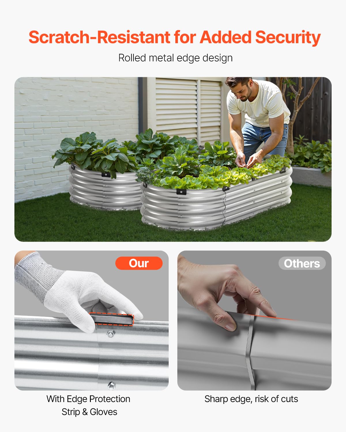 VEVOR Cama de Jardín Elevada de Metal 1195 x 585 x 270 mm con Fondo Abierto para Exteriores, Jardinera Ovalada Galvanizada para Jardinería de Verduras, Flores, Hierbas y Plantas Suculentas, Plateado