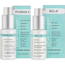 Pharmagel Bio-A Retinol Serum & Pharma-C Vitamin C Serum Bundle | Age Defying Anti-Wrinkle Facial Serums | Smoothes, Brightens & Diminishes Fine Lines - 1 fl. oz. Each