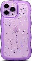 Vista 56 de Qokey para iPhone 14 Plus Funda de 6.7" con diseño de borde ondulado rizado, transparente, con purpurina, brillo, estrellas, brillante, lindo