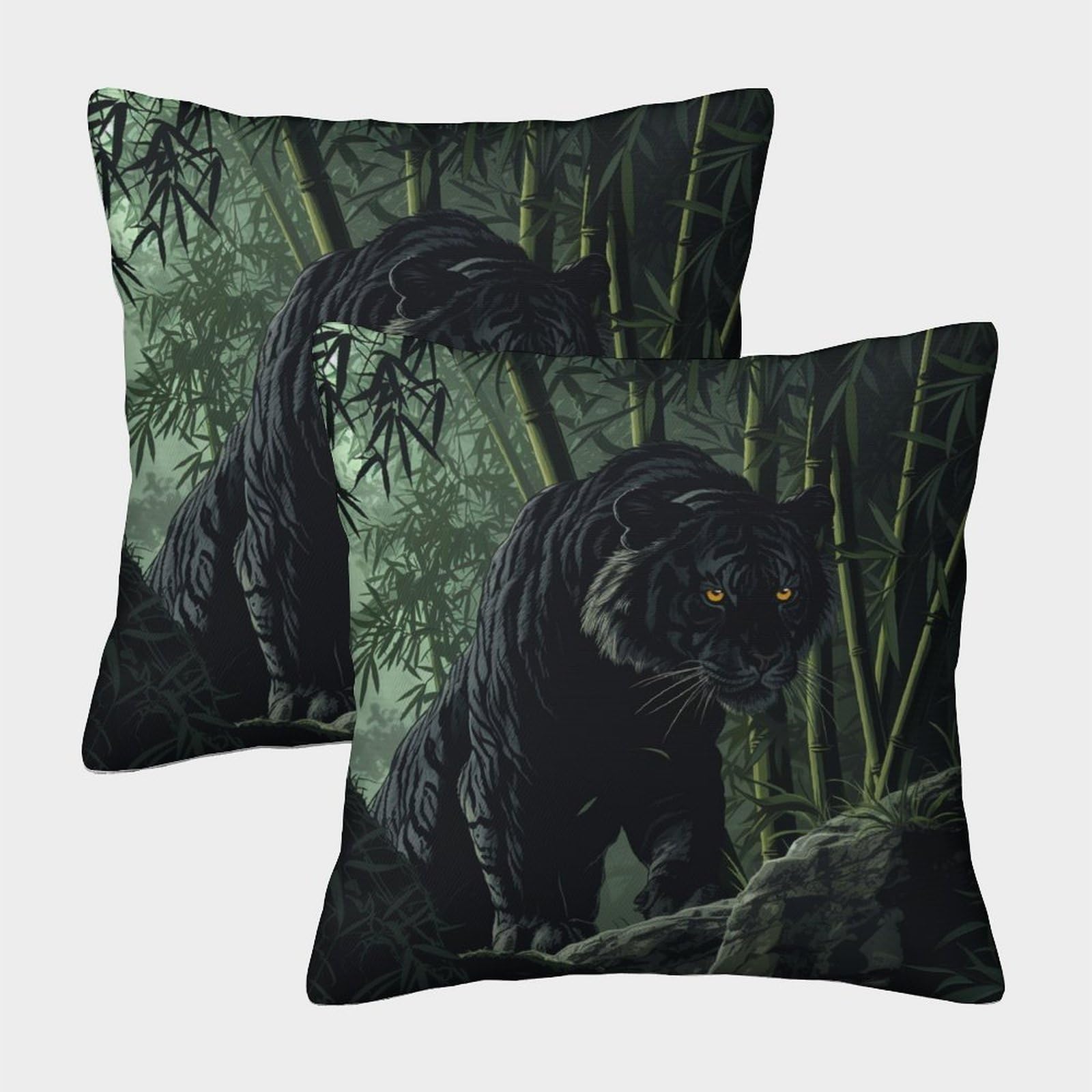 kaiyun 2 Pack Bamboo Forest Pillowcase 45x45cm,Black Tiger Cushion Cover,3D Digital Printing Bed Sofa Decorative