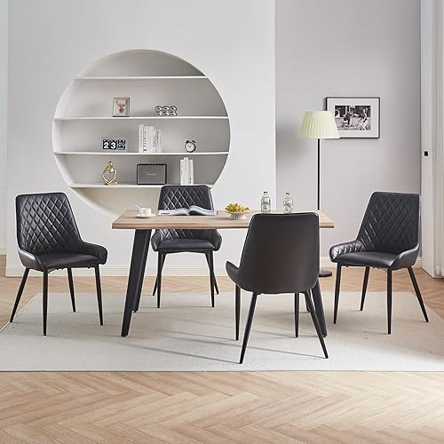 Miniatura 4 de TUKAILAI Juego de 4 sillas de comedor de piel sintética, moderno sillón con asiento tapizado y patas de metal, silla de ocio de poliuretano para
