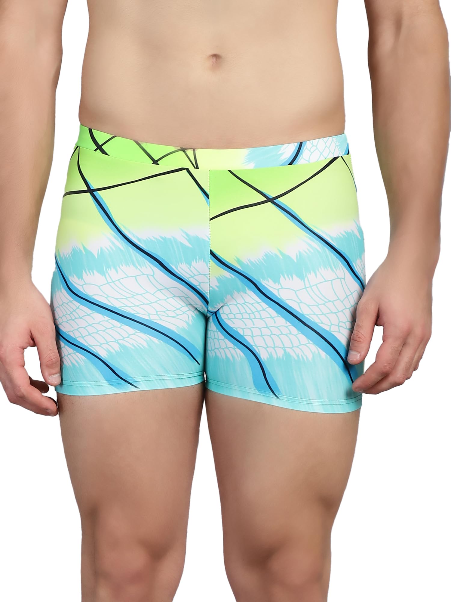 Men Blue Green Abstract Printed Swim Bottoms-image-1