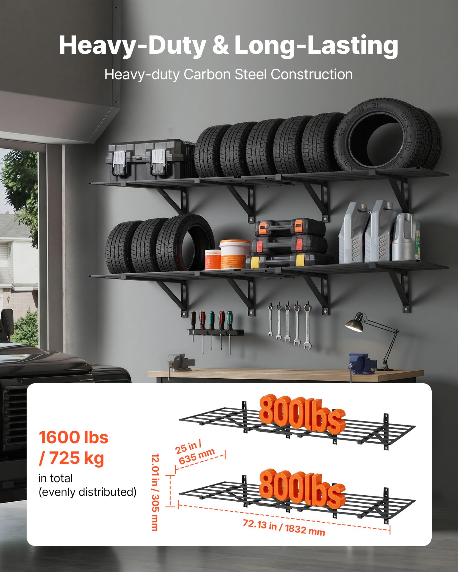 VEVOR 2er-Set Garagenregal 1832x635x305mm Werkzeugaufbewahrung 362 kg pro Schicht Werkzeughalter Wand 1832x635 mm Regalfläche Aufbewahrungsregale Metallregal Werkzeug Organizer Wandregale