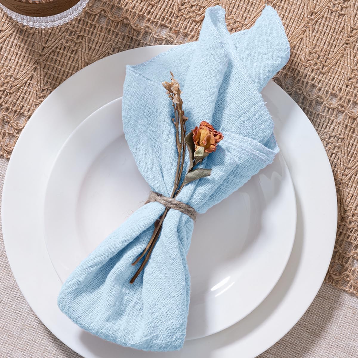 MLMW Hellblaue Stoffservietten, Set mit 6 Sommerservietten, Leinen, waschbar, 41 x 41 cm, für Hochzeit, Party, Babyparty, Brautparty, Geburtstag, Tischdekorationen