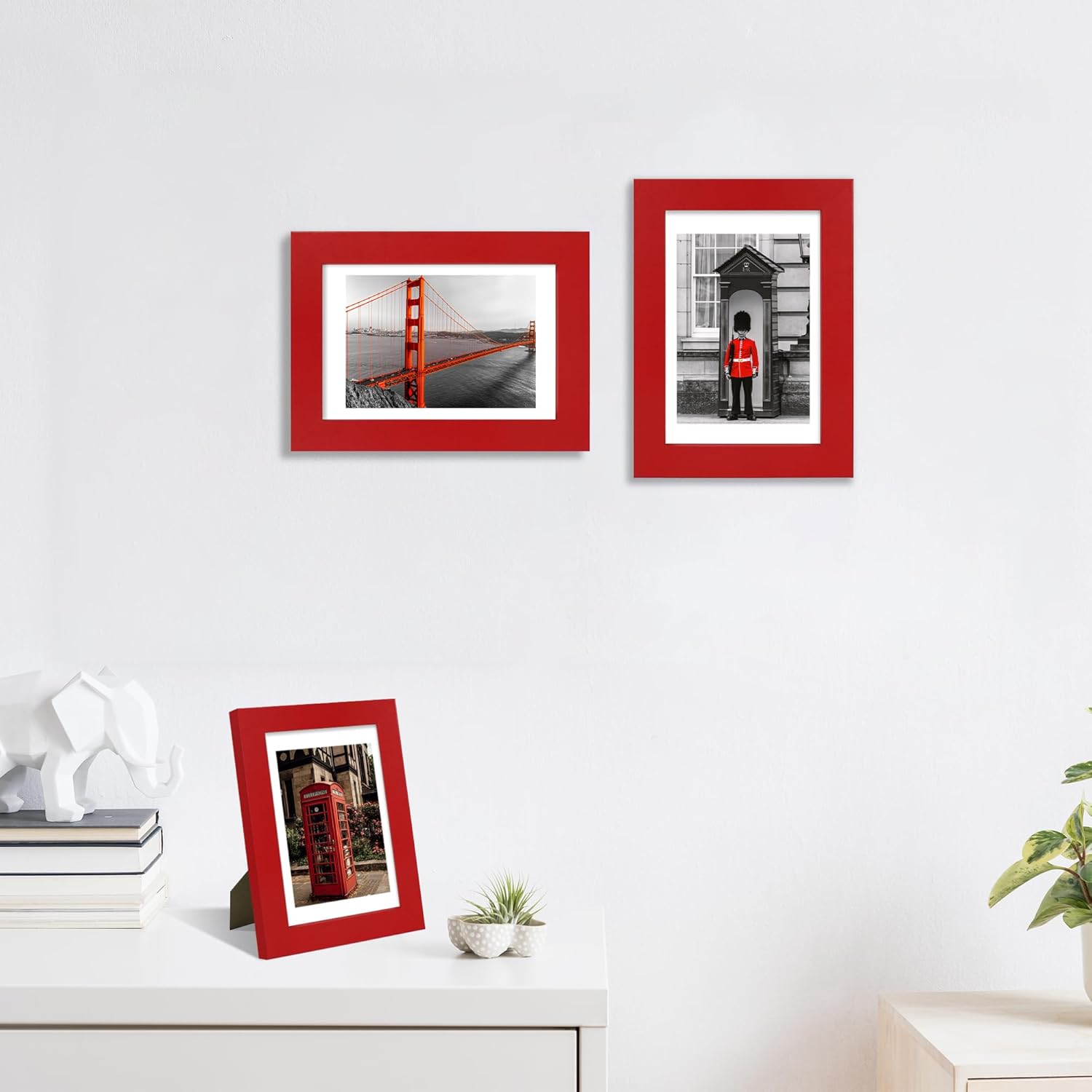 4x6 Picture Frame Set of 4, High Definition Real Glass, Display Pictures 3.5x5 with Mat or 4x6 Without Mat, Gallery Wall Hanging or Tabletop Photo Frames, Red - Image 2