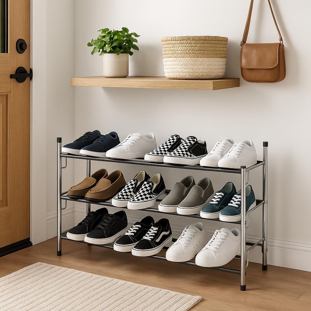 USTECH Schuhregal Aus Metall – Erweiterbares 3-stufiges Schuhorganizer-Regal