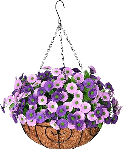 Homsunny Flores colgantes artificiales en canasta, flor de seda con centros de mesa de maceta de 12 pulgadas, plantas colgantes falsas con forro de