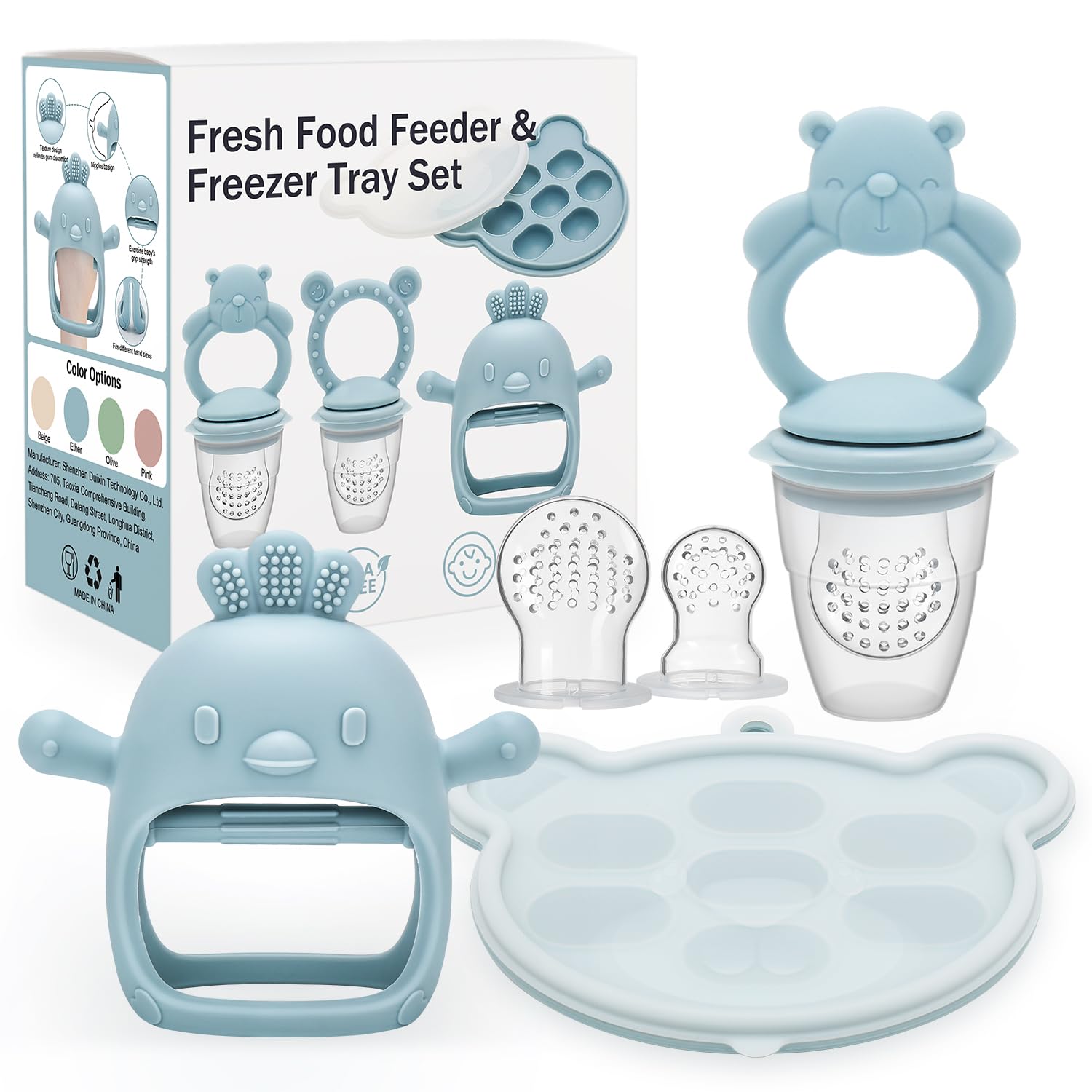 CLDY Baby Fruit Food Feeder, Mini Freezer Tray Combo, Breastmilk Popsicle Freezer Molds, BPA Free Silicone Teether for Toddler Infant for 3 Month+ Toddler Teething&Infant Self Feeding (Blue) โ image 1