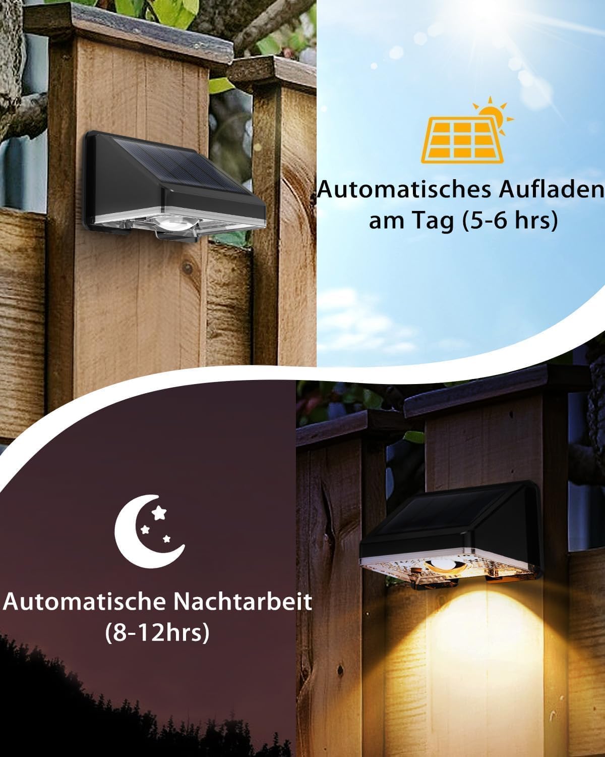 Solarlampen für außen wand, solar wandleuchte aussen, IP67 Wasserdichte Gartenleuchten Solar Zaun Beleuchtung für Garten Balkon Terrasse solarleuchten Zäune Warmweiß 16er