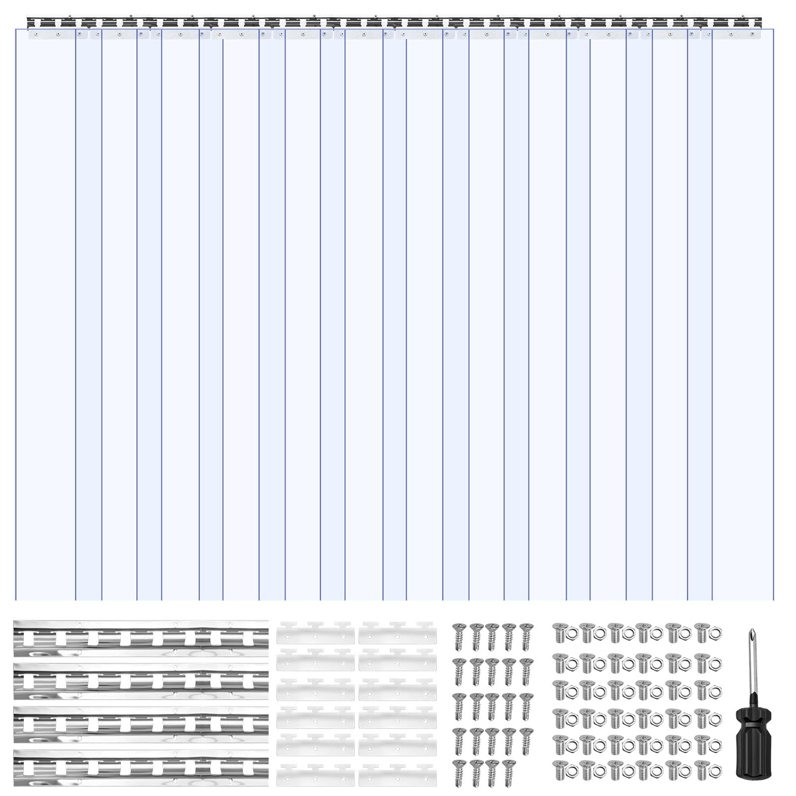 VEVOR Clear PVC Strip Curtain, 96 in Height x 72 in Width x 0.08 in Thickness, 12 PCS Walk in Freezer Cooler Curtain Strips, Smooth Waterproof Plastic Door Strips for Warehouse, Freezer, Garage Doors