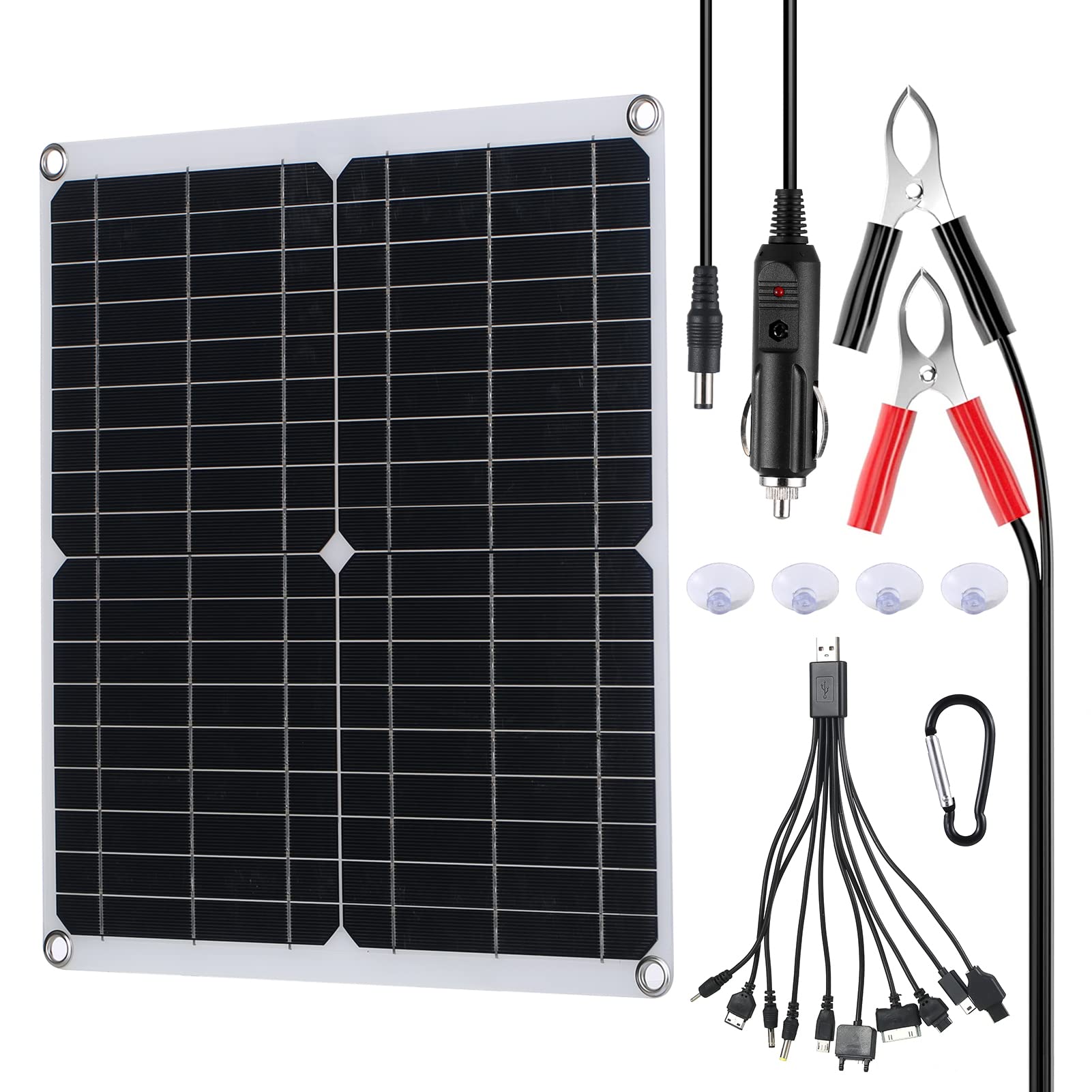 Caricabatterie e mantenitore di Batteria Portatile da Pannello Solare da 20 W, Caricabatterie di Mantenimento Impermeabile con regolatore di Carica Intelligente per Barca da