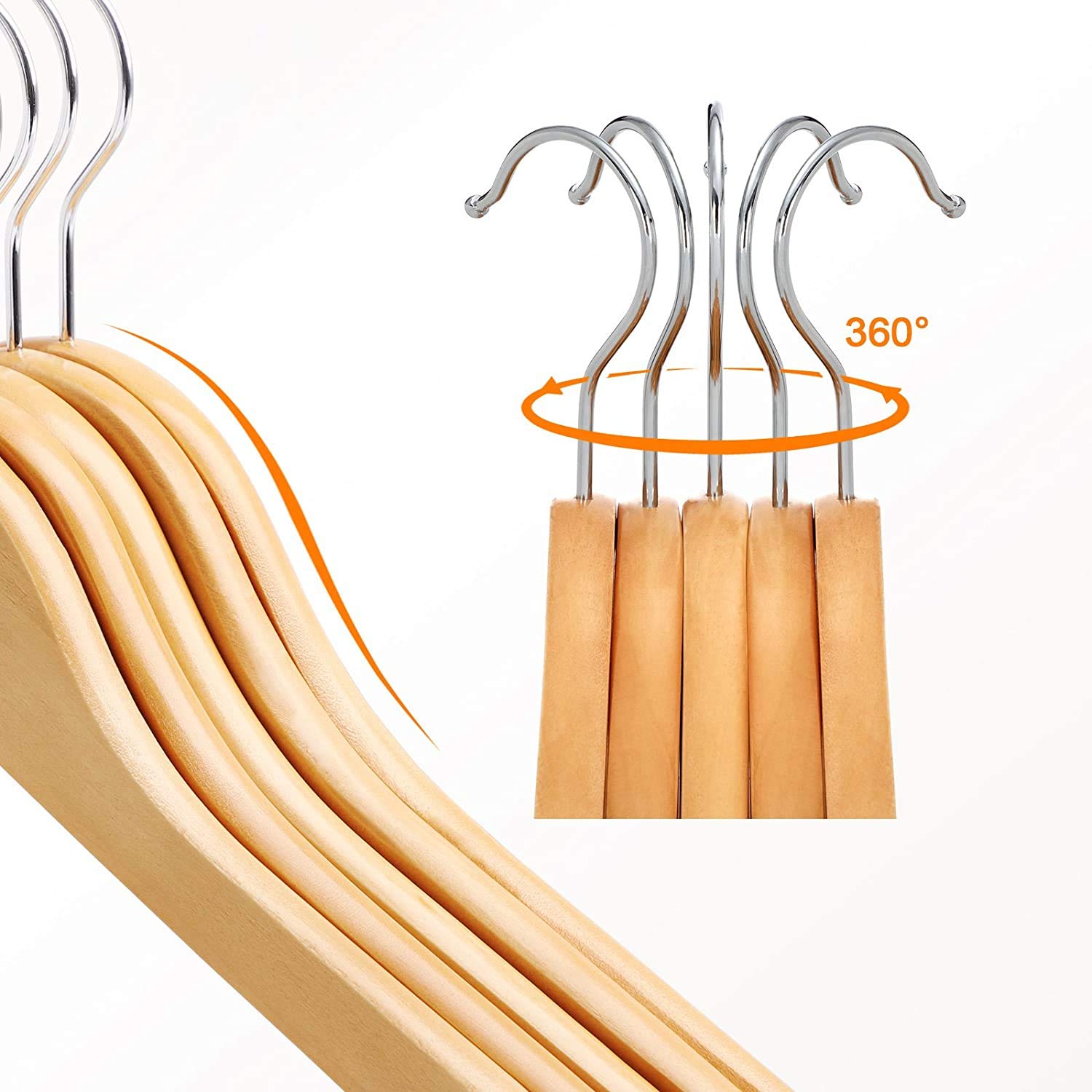 Decor Space Grucce appendiabiti in legno con tacche e barra per pantaloni 43 cm (36 Grucce)