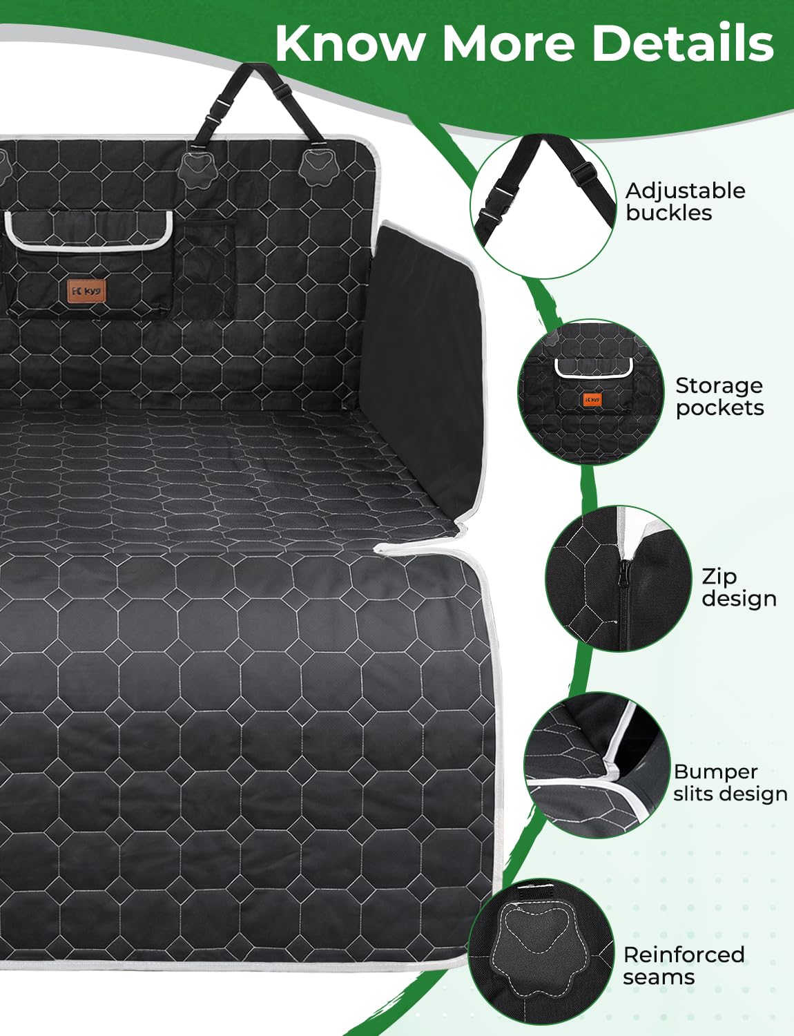 KYG Telo Auto per Cani, Telo Cane Auto Bagagliaio con Laterale e Paraurti, Antiscivolo Impermeabile Resistente ai Graffi, Universale per Bagagliaio Auto, SUV, Station Wagon, Furgoni, 200 * 105cm