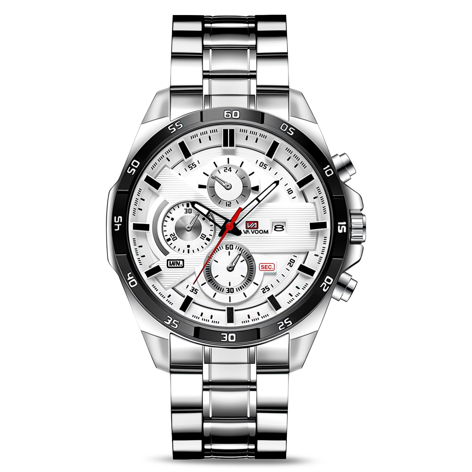 OFFCUP Reloj para Hombre, 50mm Cronografo Relojes, Reloj Analógico de Cuarzo con Correa en Acero Inoxidable et Fecha Automática, Negocios Casual Relojes de Pulsera para Hombres