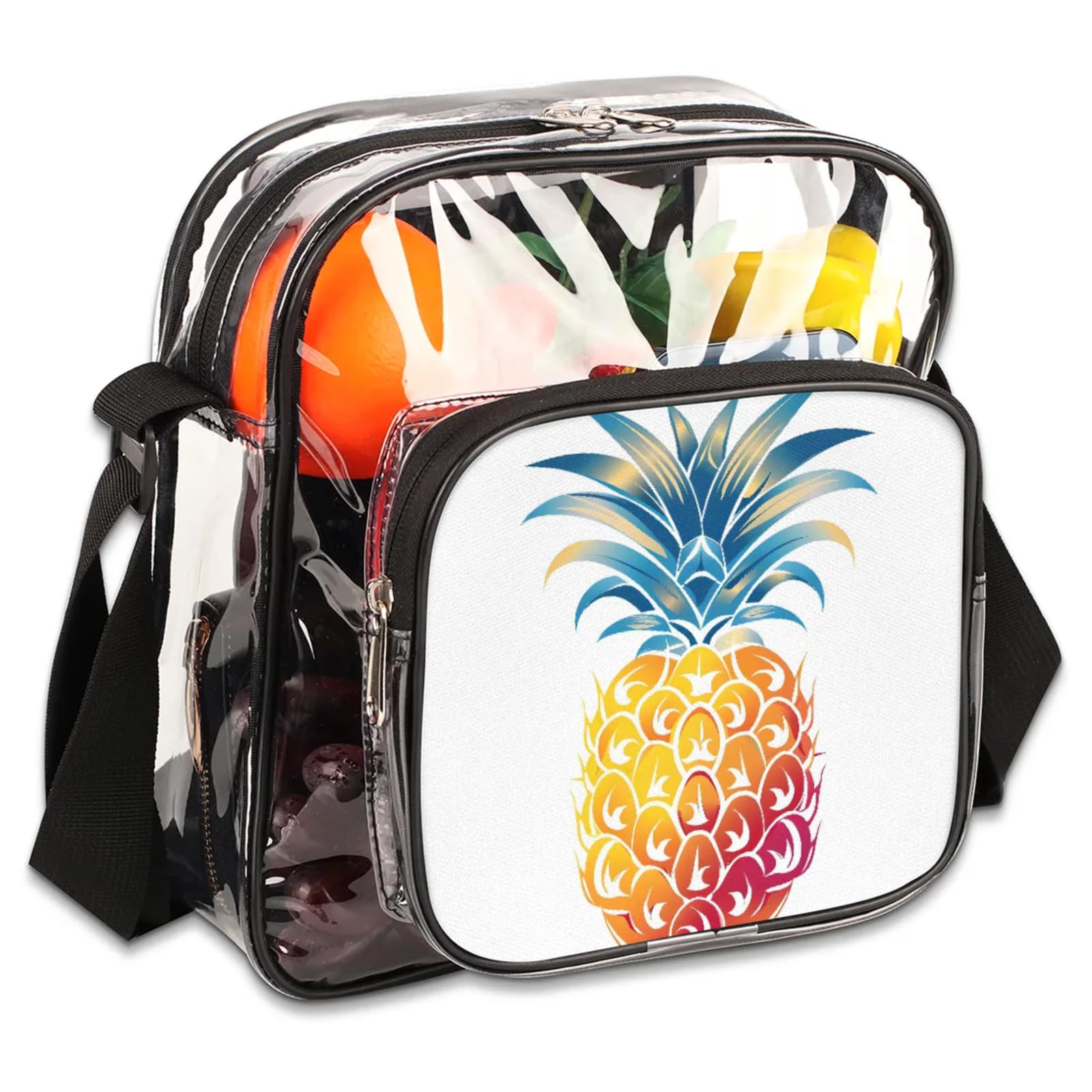 Clear Crossbody Bag Stadium Approved Pineapple Transparent Bag for Festivals, Sports Events, Concerts,Beach Bag for Women Men Clear Purse with Front Pocket Messenger Bag with Adjustable Strap