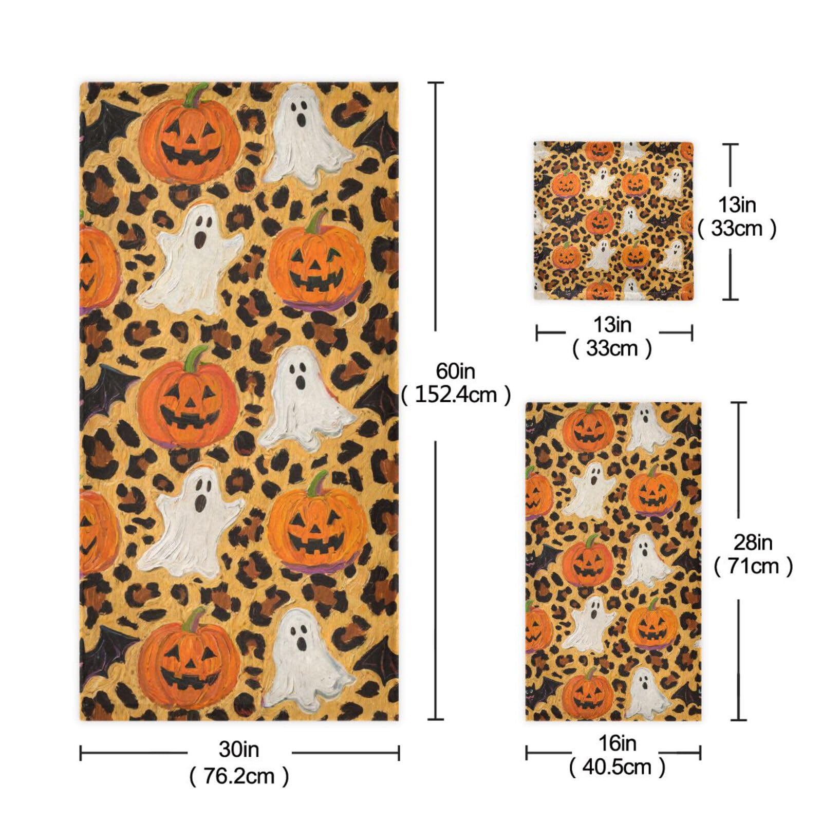 Halloween pomarańczowy lampart dynia szybkoschnące ręczniki do twarzy zestaw 3 sztuk, 1 ręcznik kąpielowy 1 ręcznik do rąk 1 ściereczka do jogi łazienki kuchni